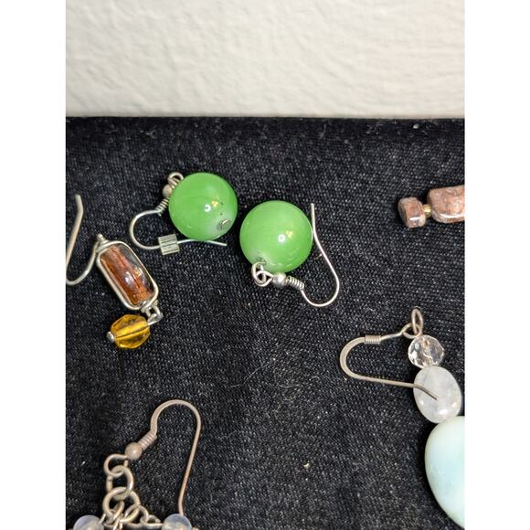 Stone, Crystal, Glass Dangle Earrings & One Green Glass Bracelet Jewelry Lot - Picture 5 of 12